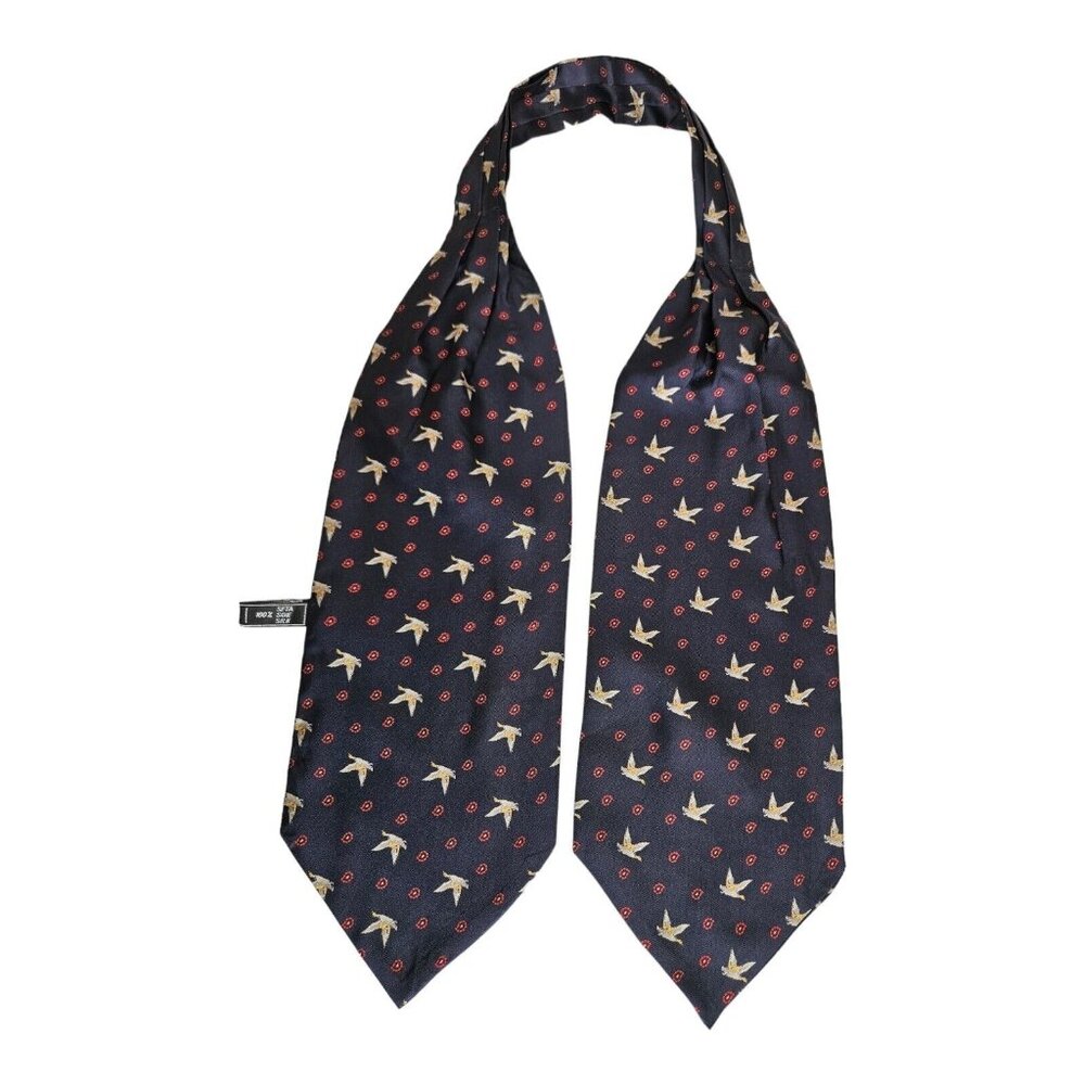 ERRE Blue Ducks Floral Silk ASCOT CRAVAT ITALY 51"/ 6.1" EC